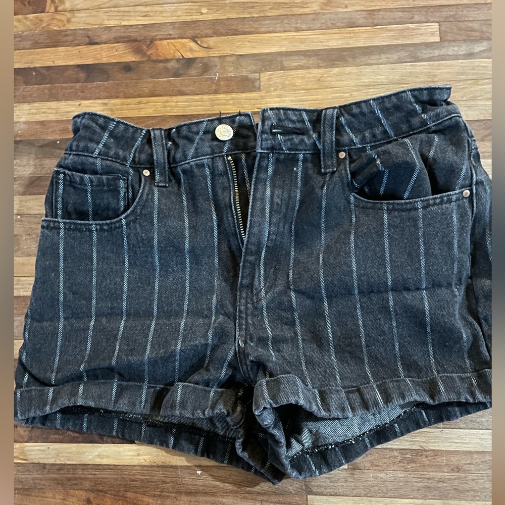 Black Striped Jean Shorts